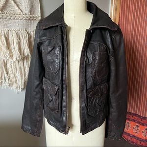 Dark brown vintage leather jacket from American eagle